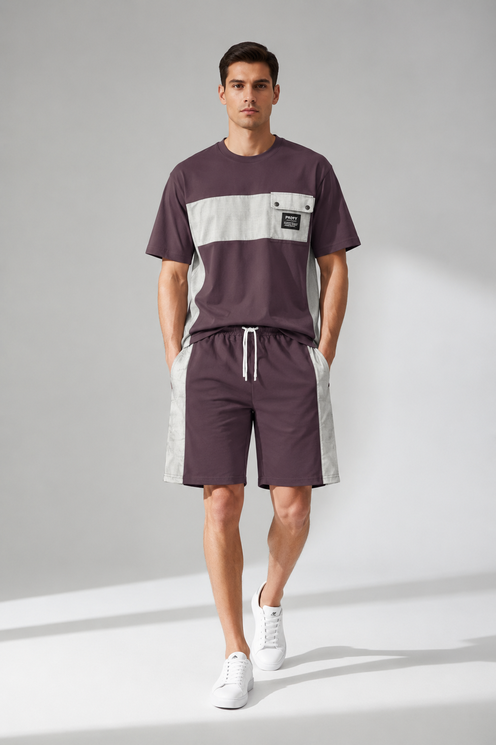 Urban Contrast Co-ord Set – Plum & Ice Grey
