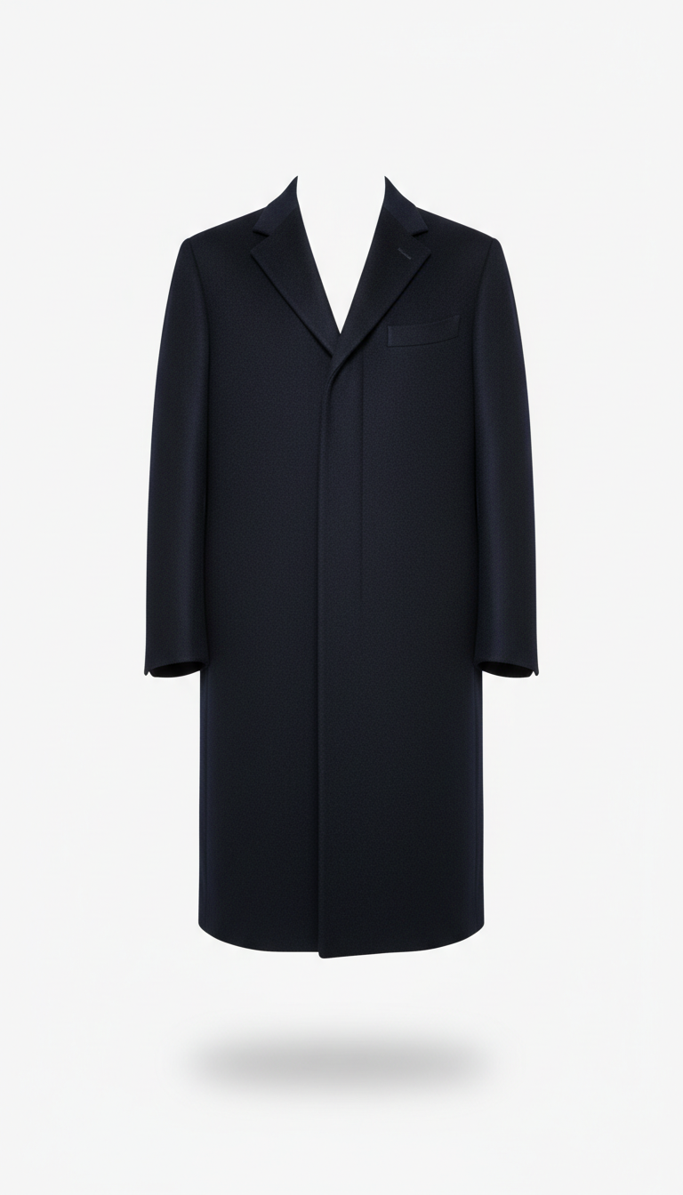 Midnight Navy Wool Overcoat With Hidden Placket